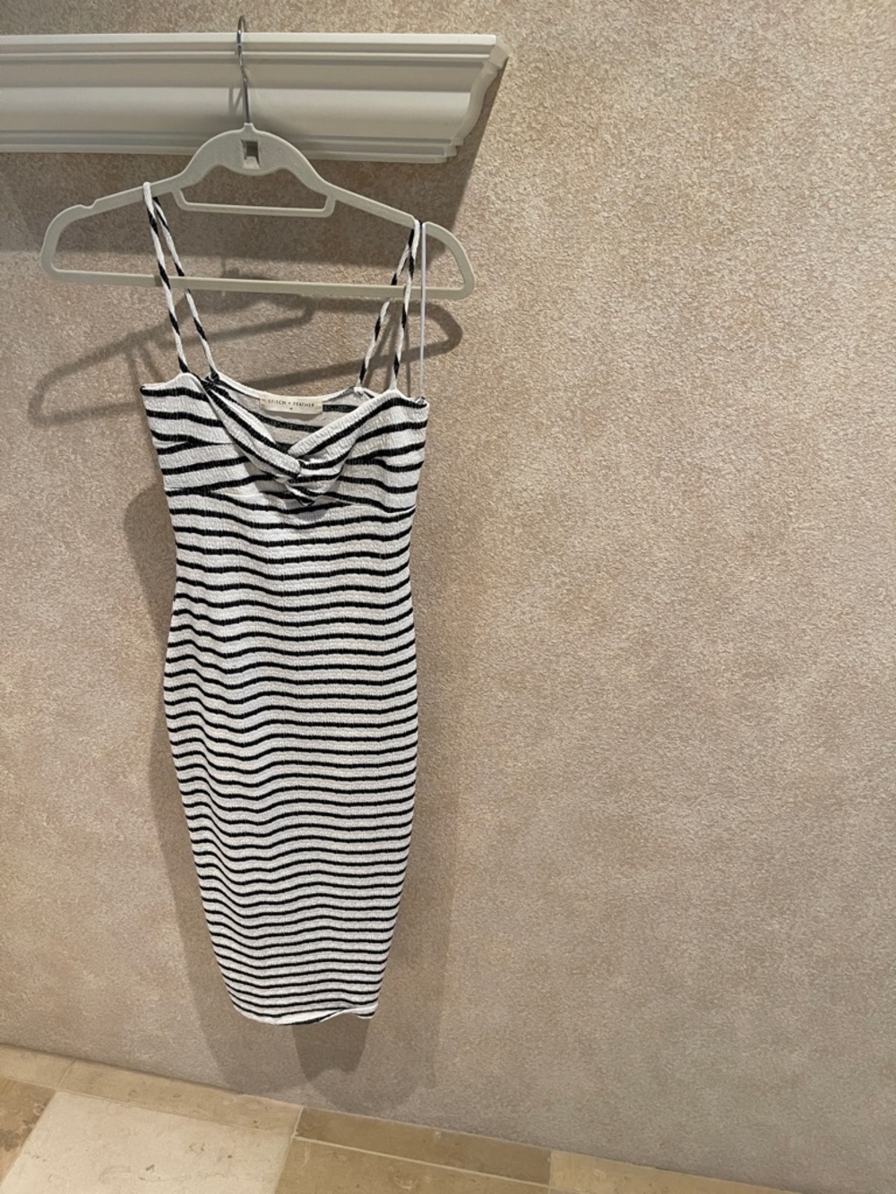 Striped White and Black Spaghetti Strap Bodycon Dress